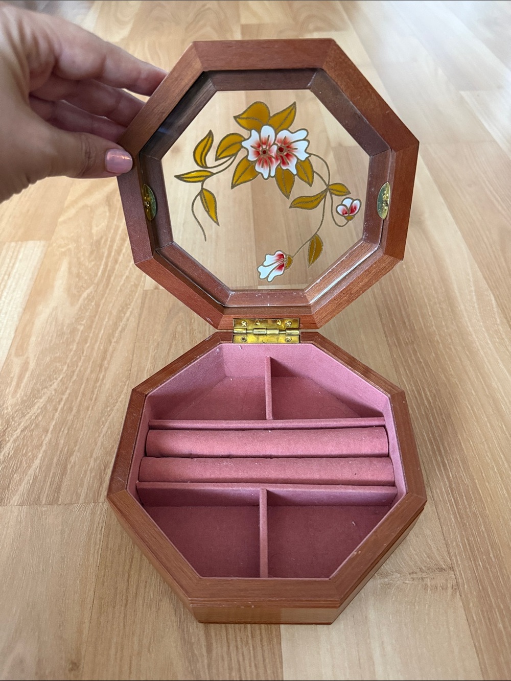Vintage Octagonal Floral Wall Art in Purple and Brown